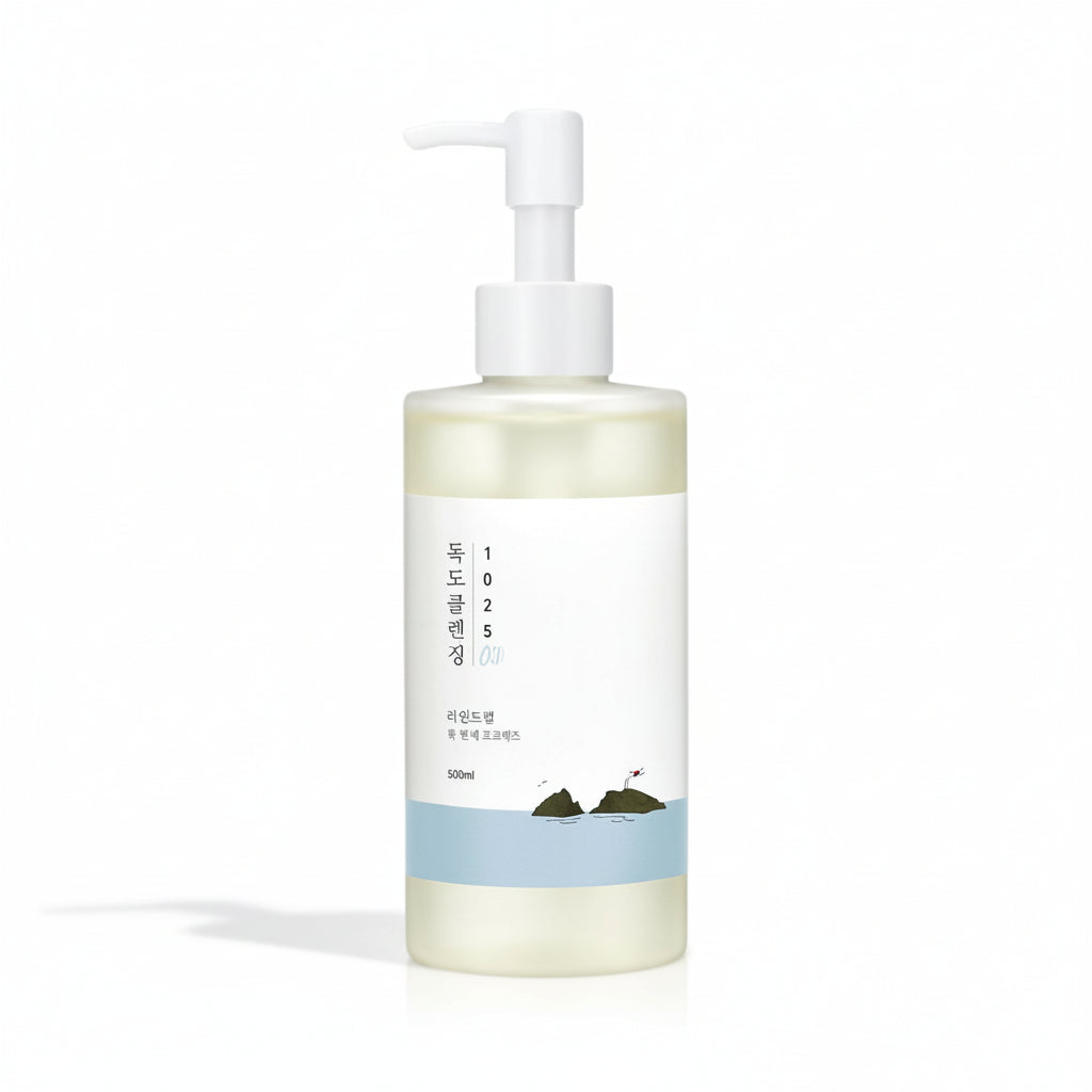 Round Lab 1025 Dokdo Cleansing Oil 200ml in clear pump bottle on white background