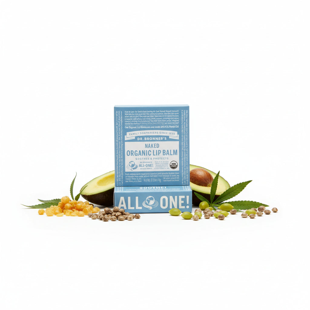 Dr Bronner’s Naked Organic Lip Balm with avocado oil jojoba oil and hemp seed oil