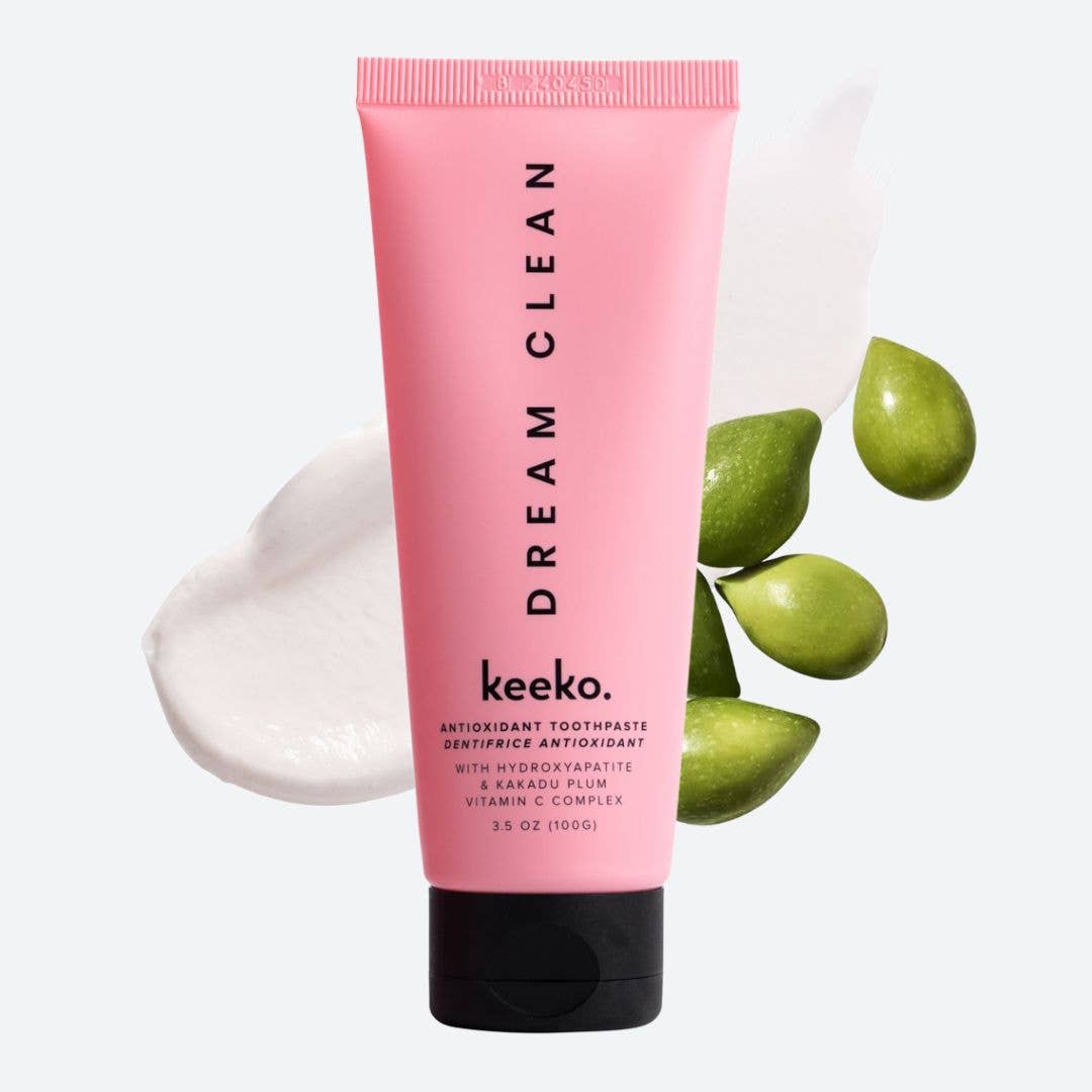 Dream Clean Antioxidant Toothpaste with Kakadu Plum, hydroxyapatite, and vitamin C for oral health.
