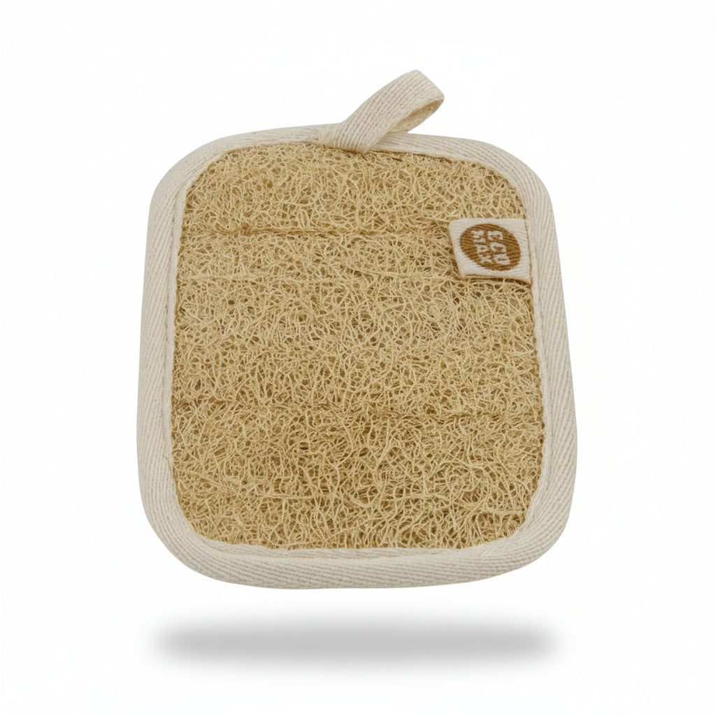 Plastic free loofah scouring pad made from natural fibres for clean kitchen and bathroom use