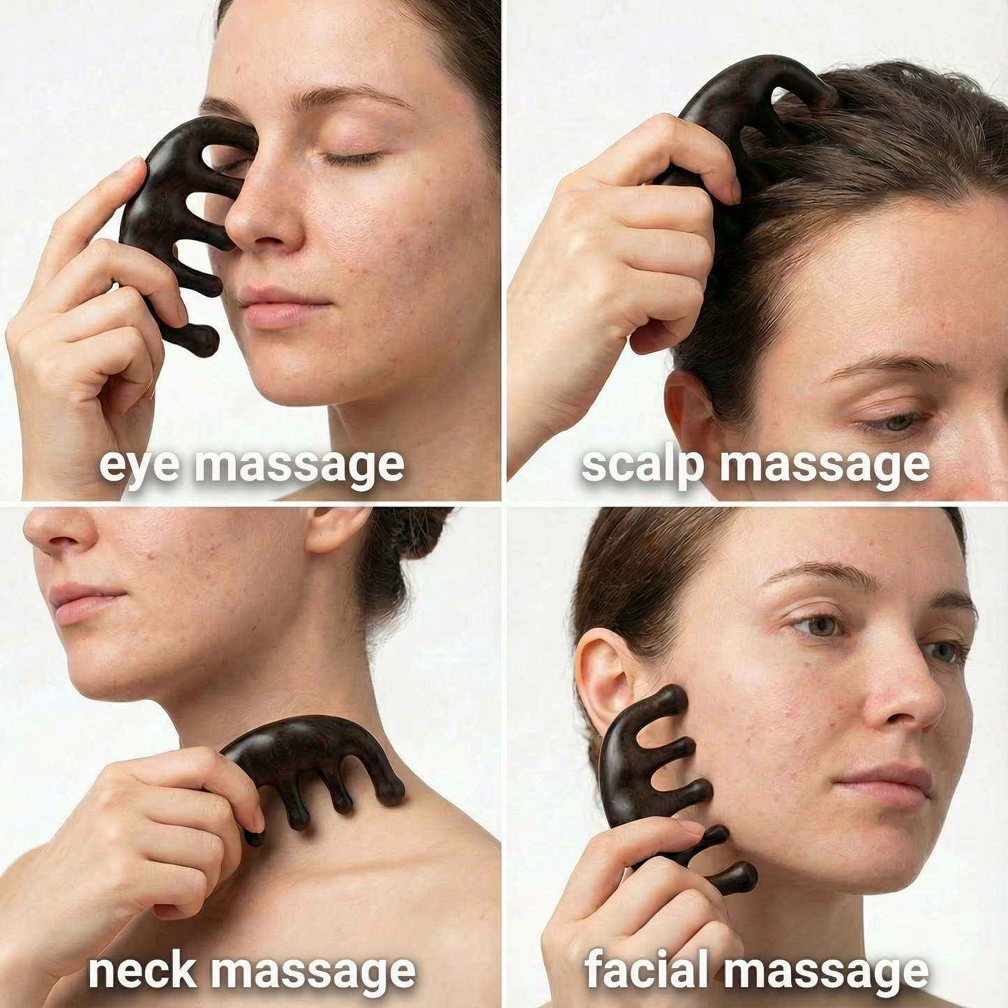 Wooden massage comb used for eye, scalp, neck and facial massage