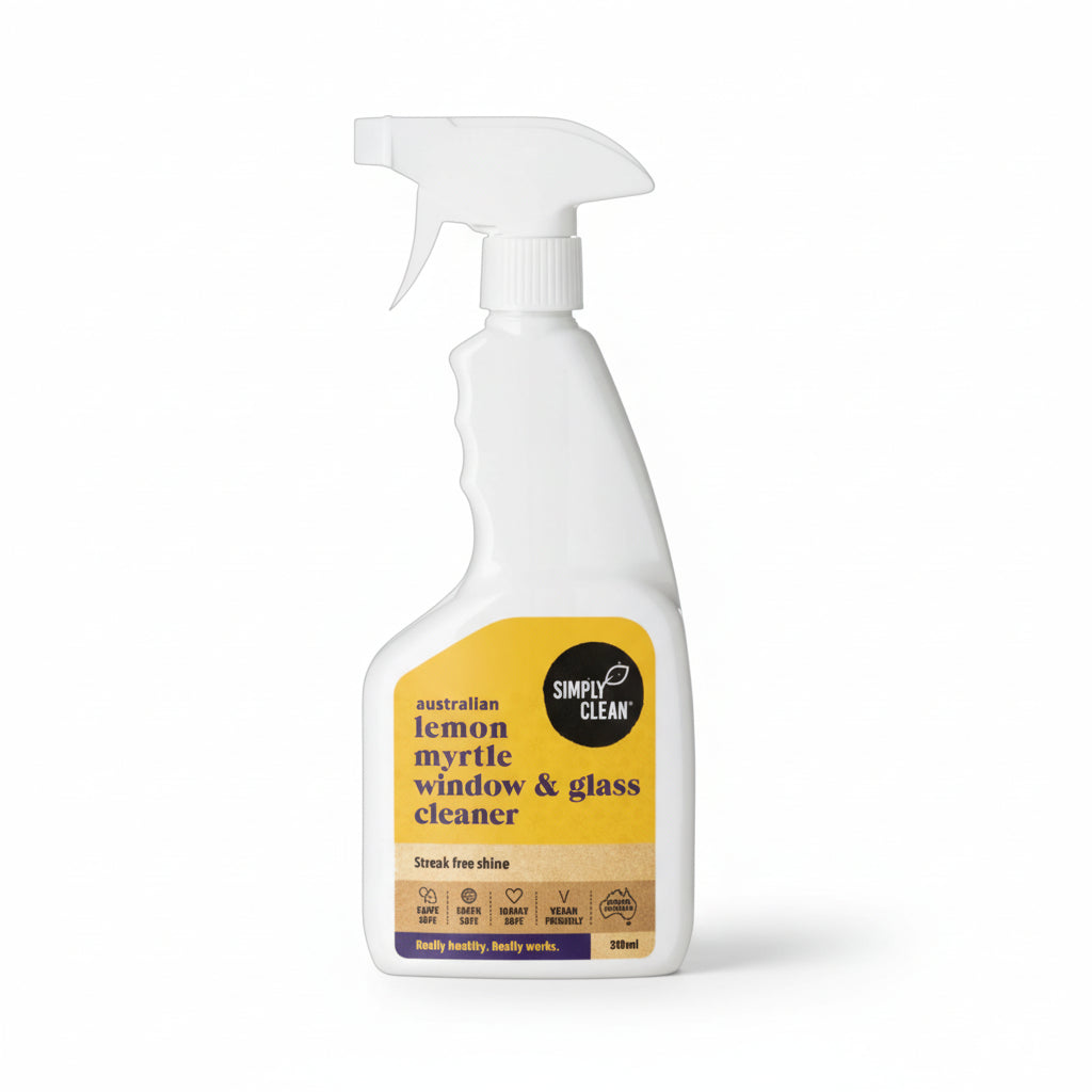 Simply Clean Australian lemon myrtle window and glass cleaner bottle plant-based ammonia free cleaner